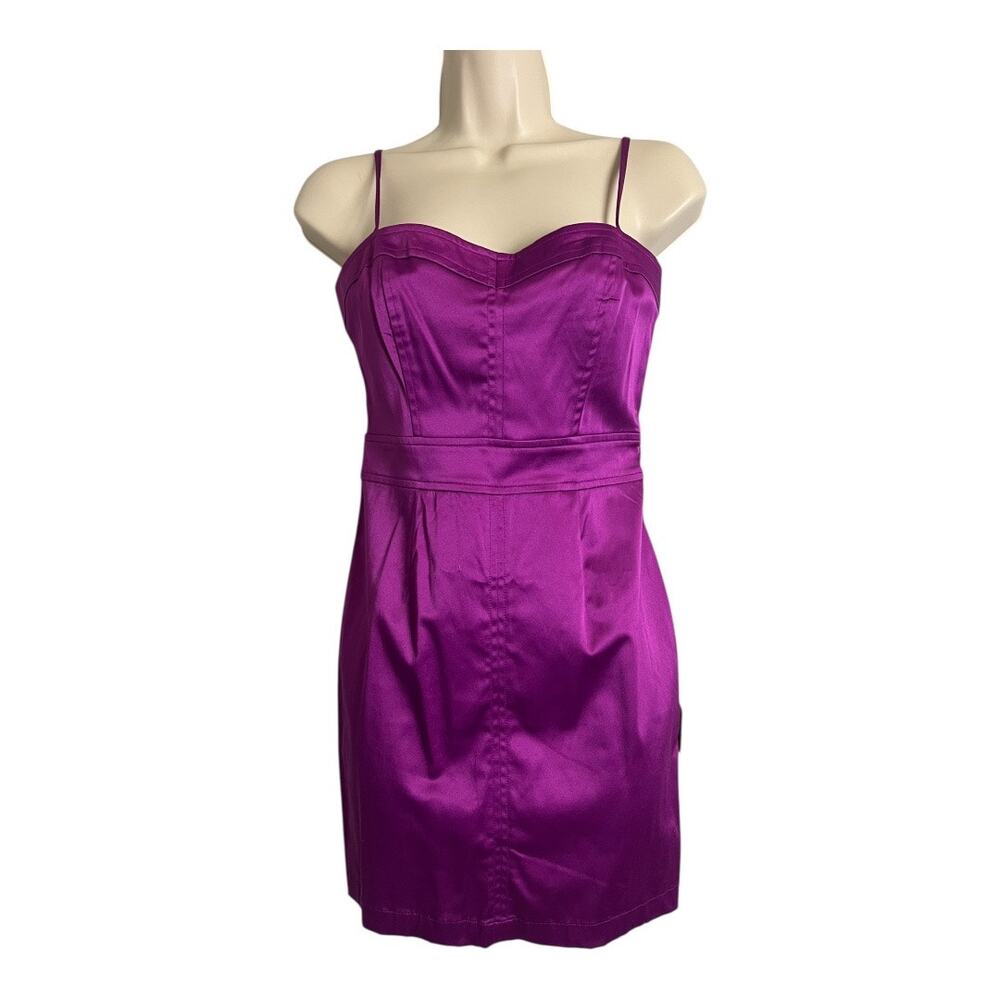 NWT Xxi Dress Women's S Purple Satin Mini Spaghetti Strap Fitted Bodycon Party